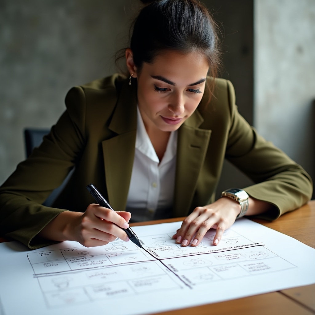 Profesional usando una matriz de prioridades en su escritorio