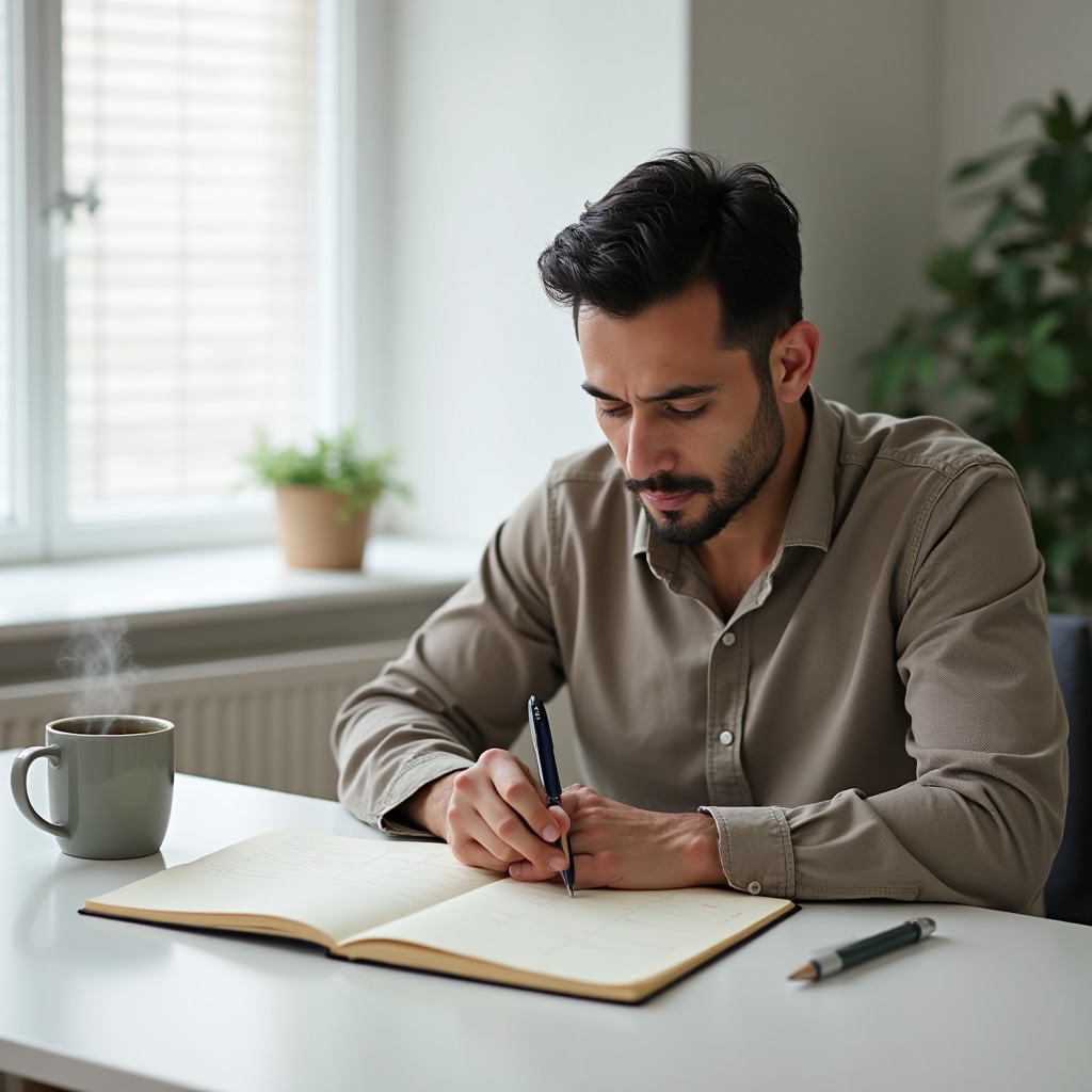 Profesional planificando su semana con un cuaderno